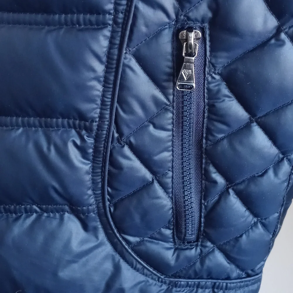 Guess Women’s Navy Blue Quilted Puffer Ski Snow Winter Long Sleeve Coat Small - Picture 13 of 16